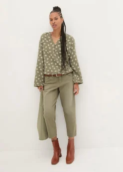 bonprix bonprix Blusa holgada de muselina vaporosa Verde oliva Online