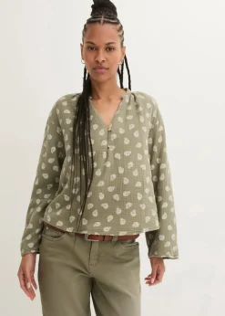 bonprix bonprix Blusa holgada de muselina vaporosa Verde oliva Online