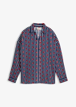 bonprix bonprix Blusa holgada de muselina suave azul marino-blanco con rayas Discount