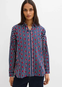 bonprix bonprix Blusa holgada de muselina suave azul marino-blanco con rayas Discount