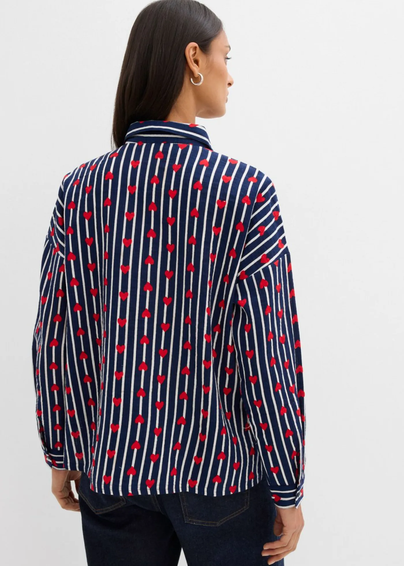 bonprix bonprix Blusa holgada de muselina suave azul marino-blanco con rayas Discount