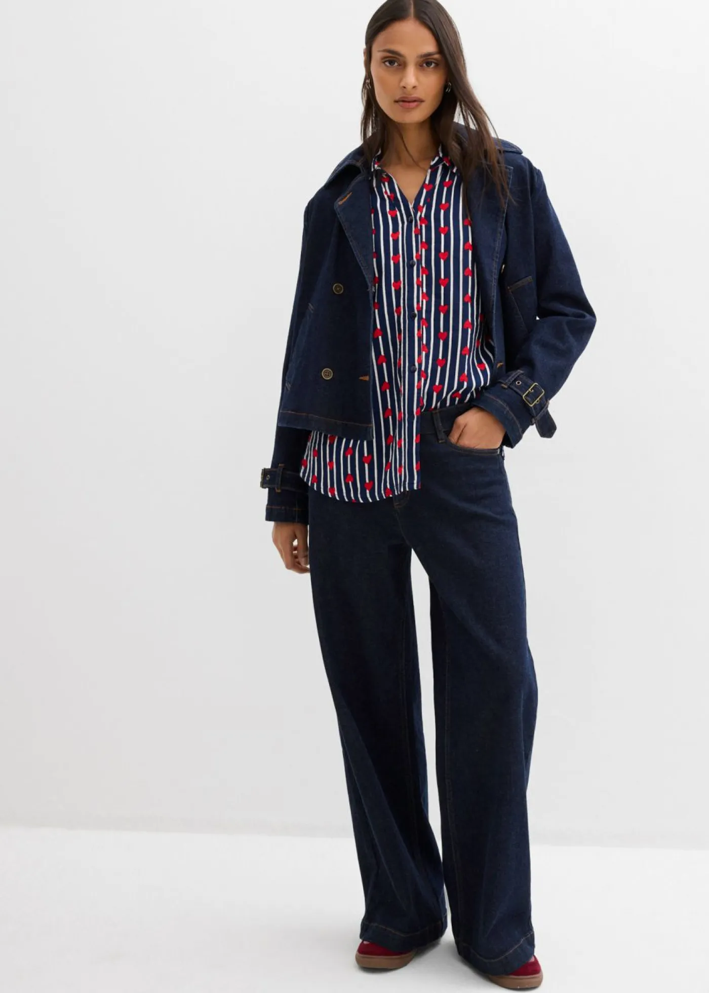bonprix bonprix Blusa holgada de muselina suave azul marino-blanco con rayas Discount
