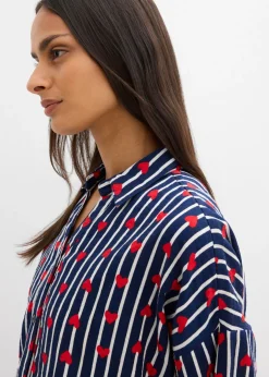 bonprix bonprix Blusa holgada de muselina suave azul marino-blanco con rayas Discount