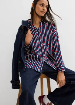 bonprix bonprix Blusa holgada de muselina suave azul marino-blanco con rayas Discount