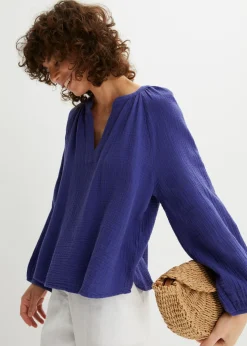 bonprix bonprix Blusa holgada de muselina Azul violáceo Discount