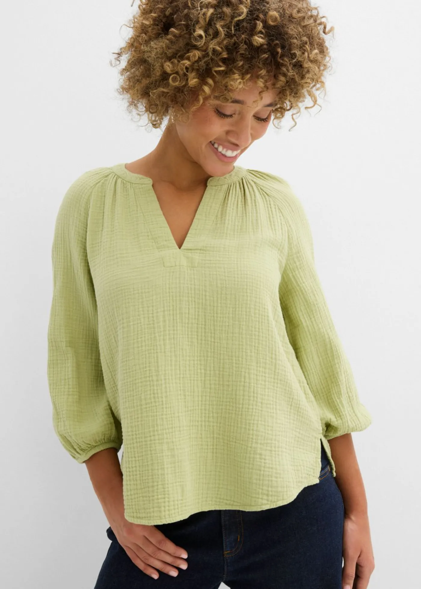 bonprix bonprix Blusa holgada de muselina Verde mineral Online