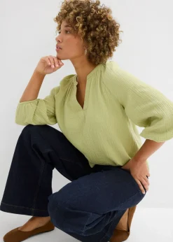 bonprix bonprix Blusa holgada de muselina Verde mineral Online