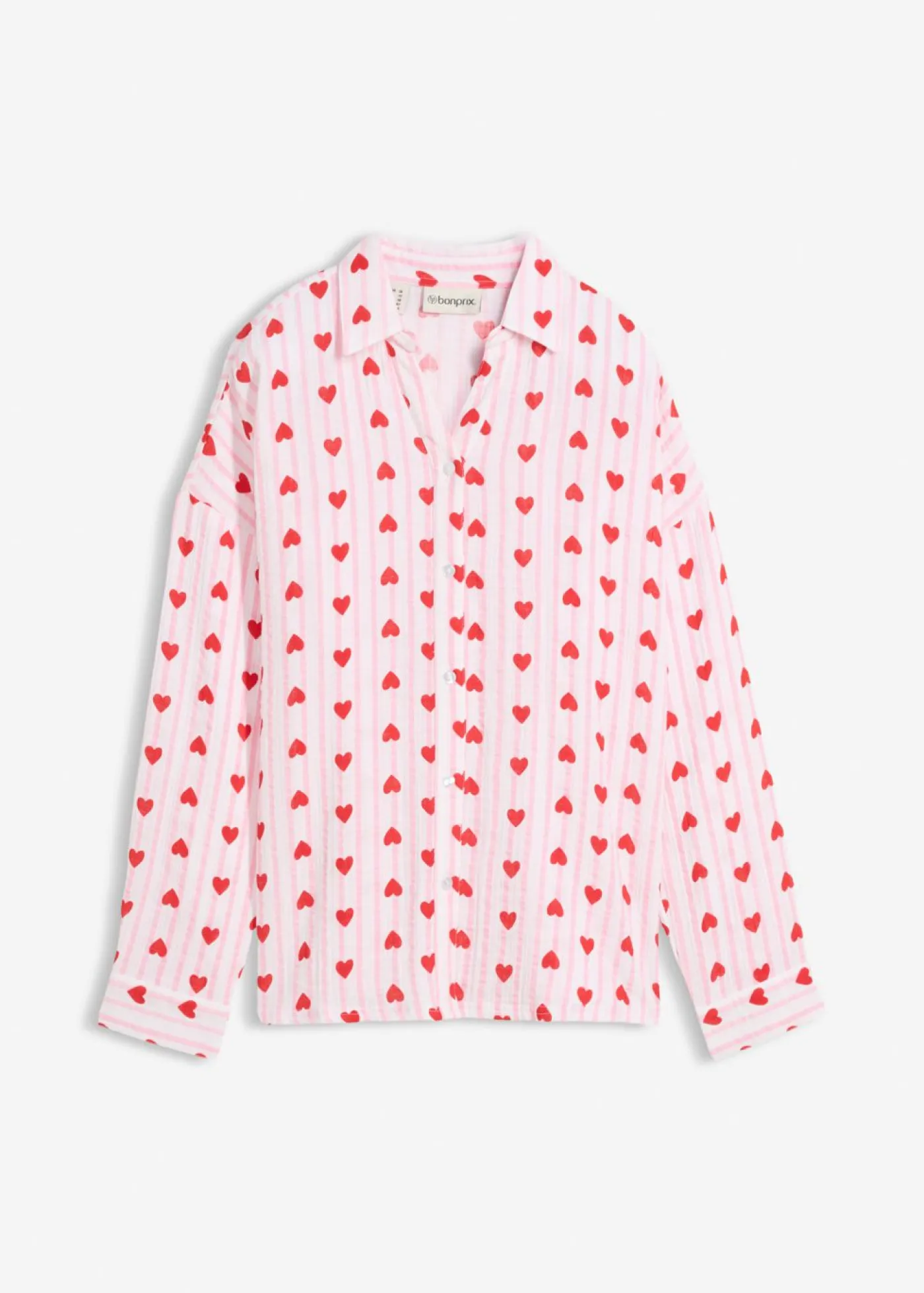 bonprix bonprix Blusa holgada de muselina suave blanco/rosa cristal con rayas Clearance