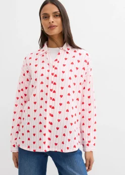 bonprix bonprix Blusa holgada de muselina suave blanco/rosa cristal con rayas Clearance