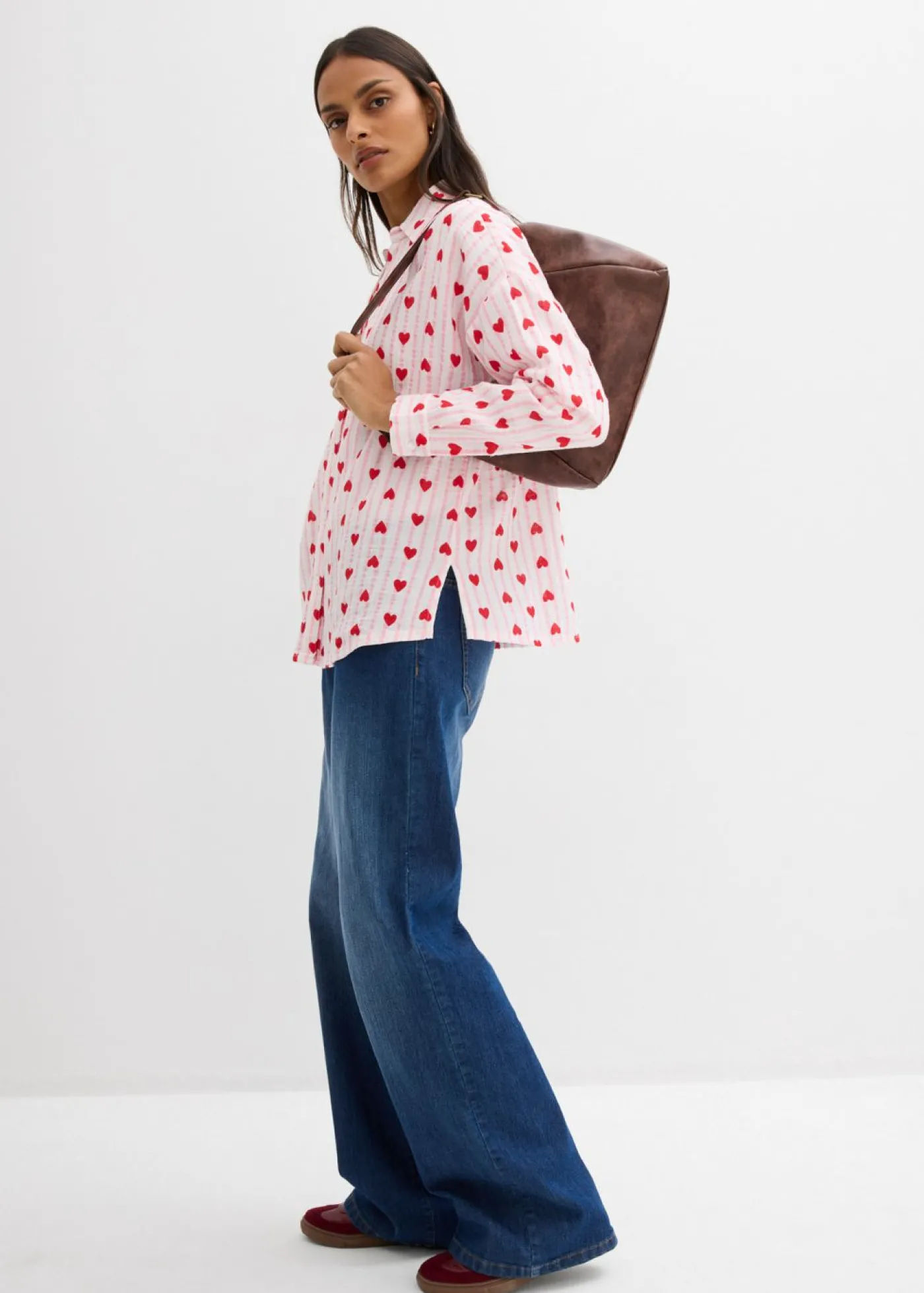 bonprix bonprix Blusa holgada de muselina suave blanco/rosa cristal con rayas Clearance