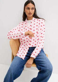 bonprix bonprix Blusa holgada de muselina suave blanco/rosa cristal con rayas Clearance