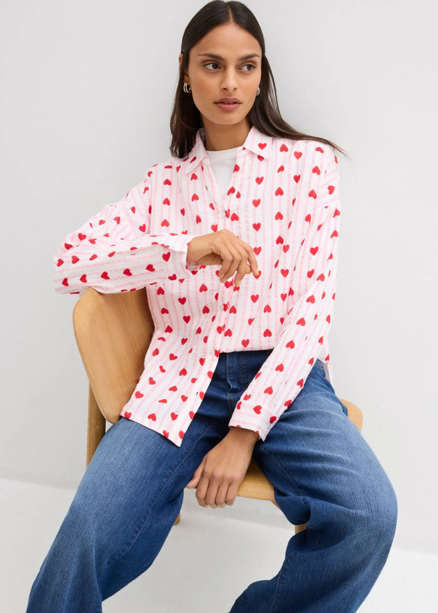 bonprix bonprix Blusa holgada de muselina suave blanco/rosa cristal con rayas Clearance