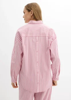 bonprix bonprix Blusa holgada de popelín de algodón malva-rosa claro rayas verticales
