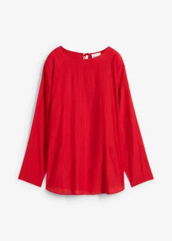 bonprix bonprix Blusa holgada tipo túnica de mezcla de viscosa arrugada con estructura Rojo salsa Outlet