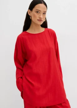 bonprix bonprix Blusa holgada tipo túnica de mezcla de viscosa arrugada con estructura Rojo salsa Outlet