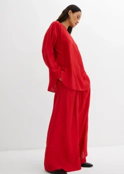 bonprix bonprix Blusa holgada tipo túnica de mezcla de viscosa arrugada con estructura Rojo salsa Outlet