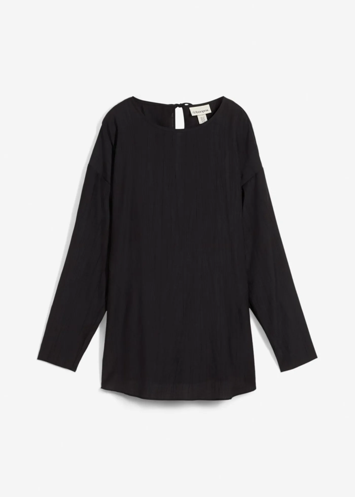 bonprix bonprix Blusa holgada tipo túnica de mezcla de viscosa arrugada con estructura Negro Clearance