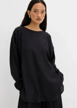 bonprix bonprix Blusa holgada tipo túnica de mezcla de viscosa arrugada con estructura Negro Clearance