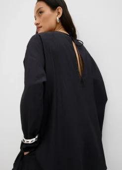bonprix bonprix Blusa holgada tipo túnica de mezcla de viscosa arrugada con estructura Negro Clearance
