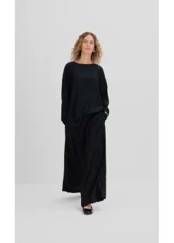 bonprix bonprix Blusa holgada tipo túnica de mezcla de viscosa arrugada con estructura Negro Clearance