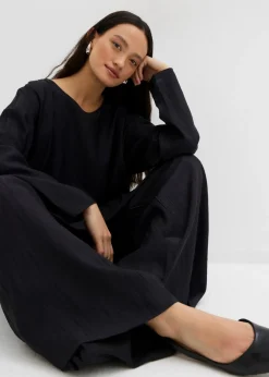 bonprix bonprix Blusa holgada tipo túnica de mezcla de viscosa arrugada con estructura Negro Clearance