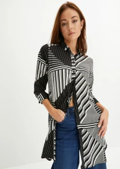bonprix bonprix Blusa larga Negro-blanco con estampado gráfico Best