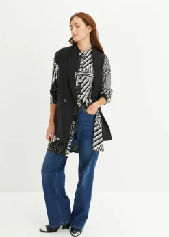 bonprix bonprix Blusa larga Negro-blanco con estampado gráfico Best