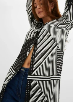 bonprix bonprix Blusa larga Negro-blanco con estampado gráfico Best