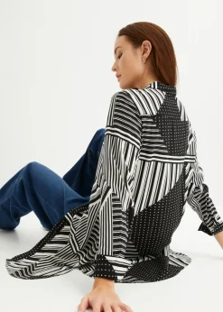 bonprix bonprix Blusa larga Negro-blanco con estampado gráfico Best