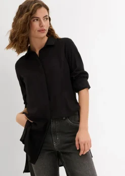 bonprix bonprix Blusa larga con abertura de viscosa fluida Negro Sale