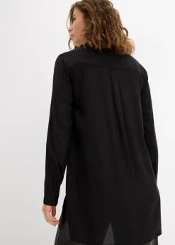 bonprix bonprix Blusa larga con abertura de viscosa fluida Negro Sale