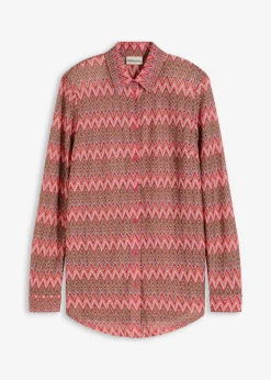 bonprix bonprix Blusa larga con aspecto de ganchillo rosa caliente Online