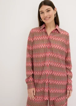 bonprix bonprix Blusa larga con aspecto de ganchillo rosa caliente Online
