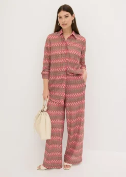 bonprix bonprix Blusa larga con aspecto de ganchillo rosa caliente Online