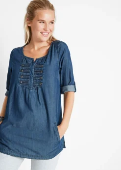 bonprix bonprix Blusa larga con corte en A Denim Discount
