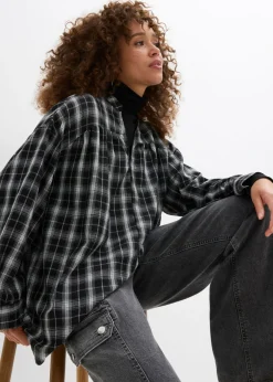 bonprix bonprix Blusa larga con corte holgado Negro-blanco a cuadros Online