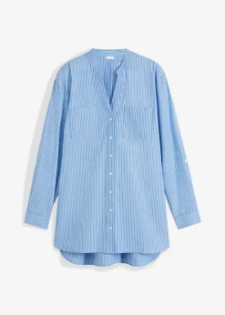 bonprix bonprix Blusa larga con mangas remangables Azul provenzal-blanco de rayas Clearance