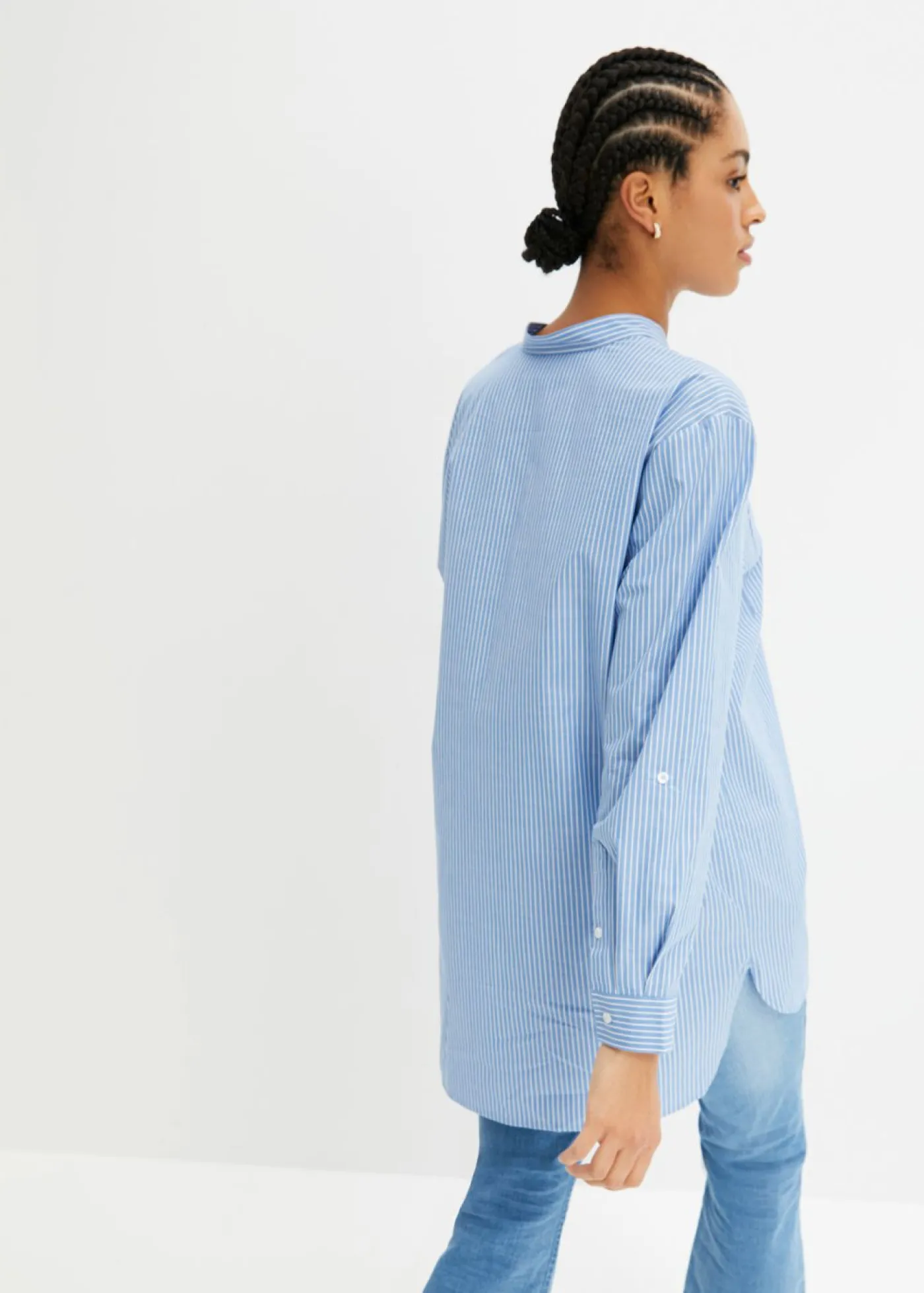 bonprix bonprix Blusa larga con mangas remangables Azul provenzal-blanco de rayas Clearance