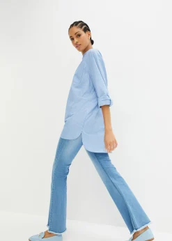 bonprix bonprix Blusa larga con mangas remangables Azul provenzal-blanco de rayas Clearance