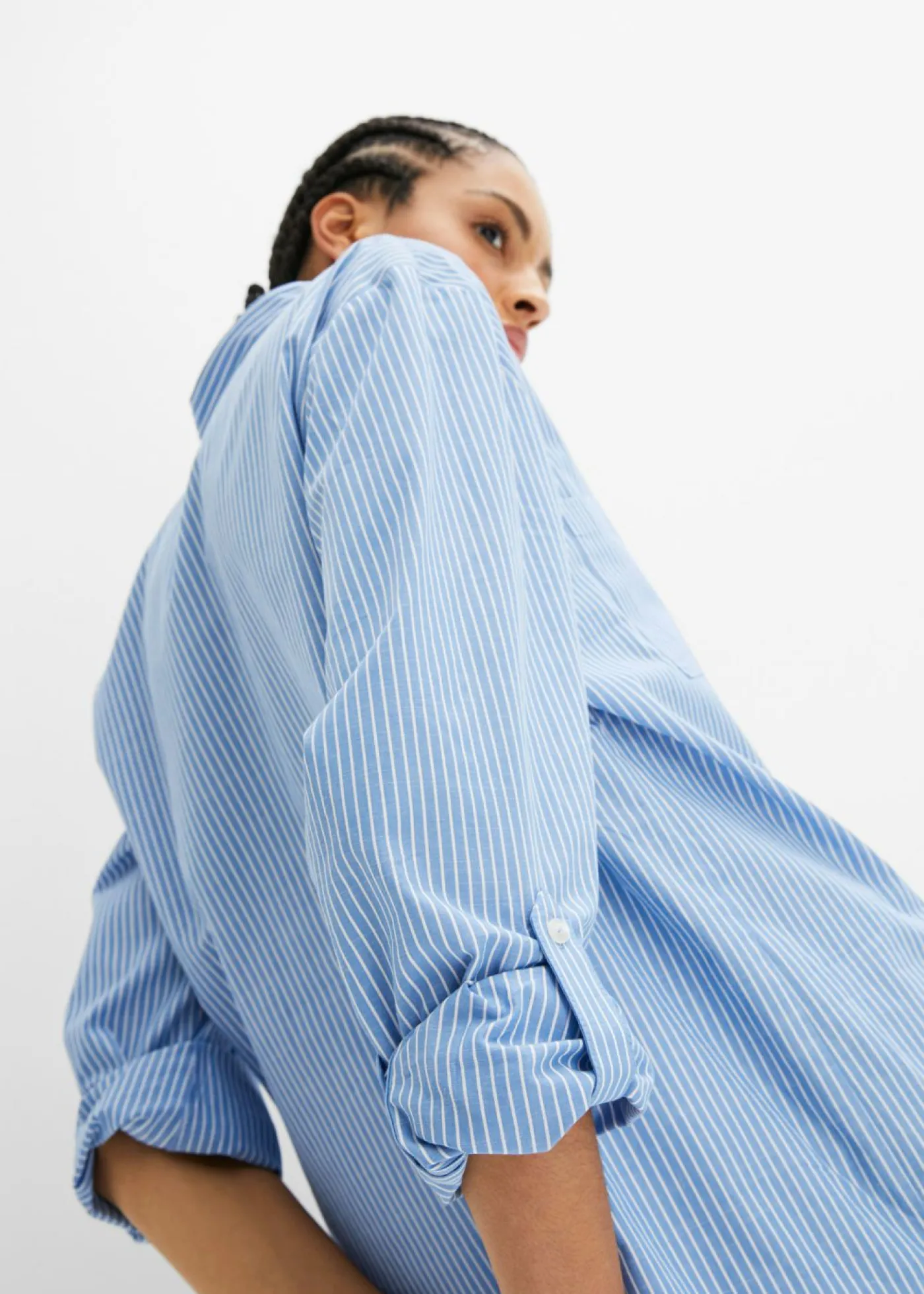 bonprix bonprix Blusa larga con mangas remangables Azul provenzal-blanco de rayas Clearance