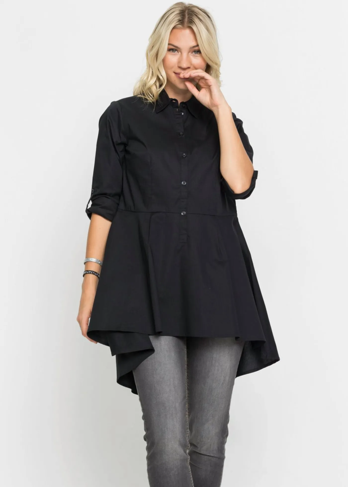 bonprix bonprix Blusa larga con volante Negro Clearance