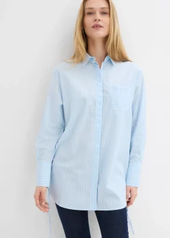 bonprix bonprix Blusa larga de algodón puro azul hielo-blanco con rayas Outlet