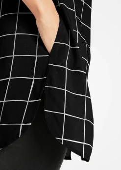 bonprix bonprix Blusa larga de cuadros con bolsillos Negro-blanco lana de cuadros Outlet