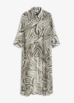 bonprix bonprix Blusa larga de gasa estampado cebra crudo/verde oliva oscuro New