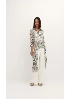 bonprix bonprix Blusa larga de gasa estampado cebra crudo/verde oliva oscuro New