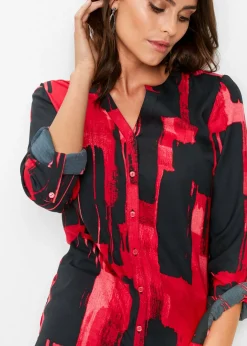 bonprix bonprix Blusa larga de gasa con estampado Rojo-negro Clearance