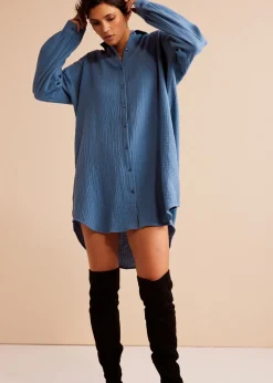 bonprix bonprix Blusa larga de muselina con corte holgado Denim