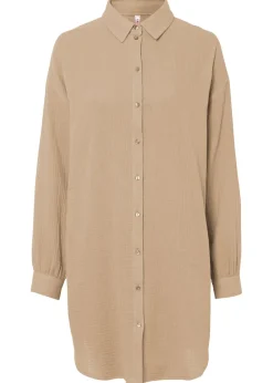 bonprix bonprix Blusa larga de muselina con corte holgado Café con leche Discount