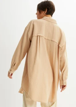 bonprix bonprix Blusa larga de muselina con corte holgado Café con leche Discount