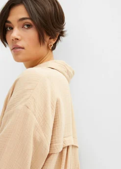 bonprix bonprix Blusa larga de muselina con corte holgado Café con leche Discount